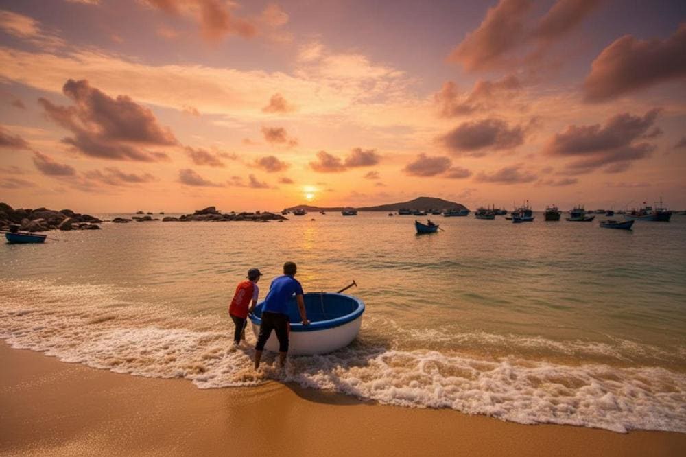 Ngắm hoàng hôn ở làng chài Phước Hải